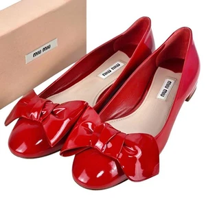 Miu Miu Ribbon Flat Shoes Size 37 Red Elegant Ballet Style Feminine Pumps Italy - Picture 1 of 14