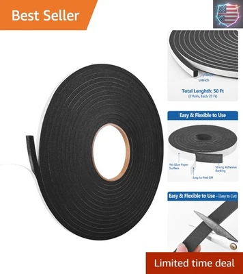 Cinta de espuma autoadhesiva de alta densidad de 1/4"" x 1/4"" x 50 pies para insonorización Foto 1 de 4