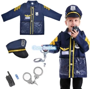 Police Man Cops Uniform Kids Boys Halloween Costume Hat Handset 3-8 yrs - Picture 1 of 8