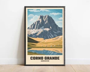 Corno Grande Print | Retro Abruzzo Apennine Mountains Poster | Italy Travel Art - Picture 1 of 4