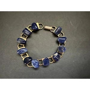 Vintage Lapis Lazuli Polished Rock Link Bracelet Cross - Picture 1 of 6