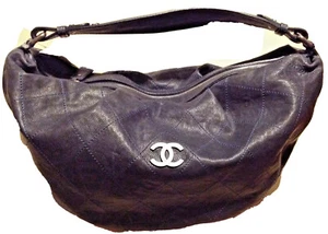 NWT CHANEL Large Distressed Caviar Leather Hobo Dark Blue Silver Hardware Bag - Picture 1 of 12