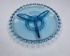Vintage Blue Glass Divided Serving Dish Bowl Relish Dish Beaded Glass Edge