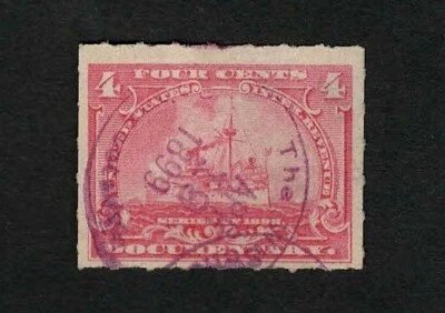 US Revenue 1898 R166 Battleship Documentary Tax Stamp 4c Used F-VF - Image 1 of 3