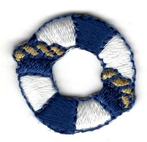 Life Buoy Preserve Mini Navy and White Iron On Patch Nautical Ocean Boat Sailing - Picture 1 of 1