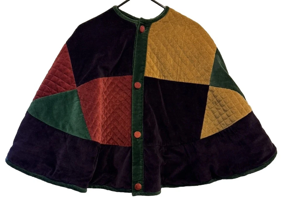 VTG BOHO Patchwork Poncho Cape Hippie Festival Purple Green 51x24 Velvet - Image 1 of 4