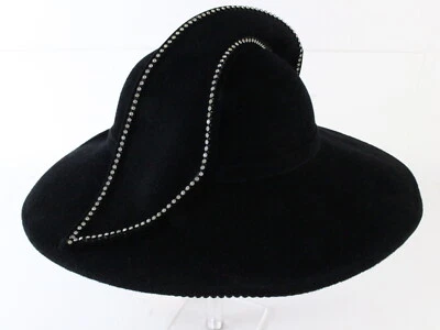 George Zamaul Vintage Ladies Fancy Hat Couture Black Felt W/ Rhinestones 7 56cm - Image 1 of 4