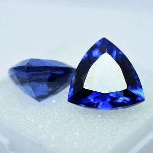 High Quality Flawless Blue Sapphire 19 Ct Trillion Shape Created Jewelry Making - Picture 1 of 10