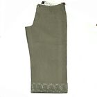 Horny Toad Cropped Pants Sz 8 Olive Green With Stripes Embroidered Wide Leg