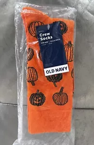 Mens Halloween Pumpkin Jack O Lantern Orange Crew Socks size 6-12 - Picture 1 of 2