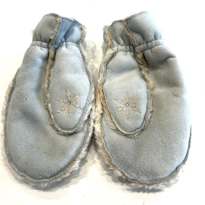 Gap Girls Size Small Mittens Sherpa Fleece Gloves Embellished Raw Hem Bling Aqua - Image 1 of 4