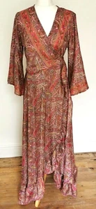 Purple Long Wrap Dress Maxi silk style 16 18 Boho Hippy L fairtrade boho wedding - Picture 1 of 9