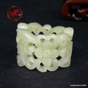 Alter chinesischer weißer Jade Ring US 13,5, Bogenschütze Jade Ring, ausgehöhlter Daumennephrit - Bild 1 von 10