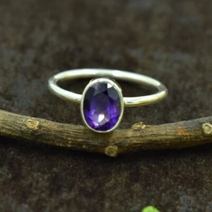 Originale Ametista Viola Anello 925 Argento Sterling Quotidiano Wear Promessa - Foto 1 di 10