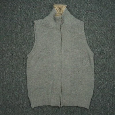 Eddie Bauer Sweater Womens Medium Gray Wool Alpaca Faux Fur Collar Full Zip Vest - Image 1 of 4