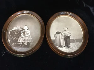 Viktorianische Kinderportraits in Kirschholz Schoß verbunden ovalen Rahmen - Bild 1 von 11