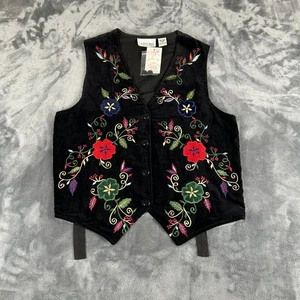 Vintage Casey & Max Damen Weste Urlaub bestickt Blumen Floral schwarz Medium neu mit Etikett - Bild 1 von 6