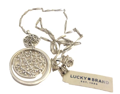 Lucky Brand Necklace Silvr Metal Circls 17.5" Long Abstract Floral Design New - Image 1 of 4