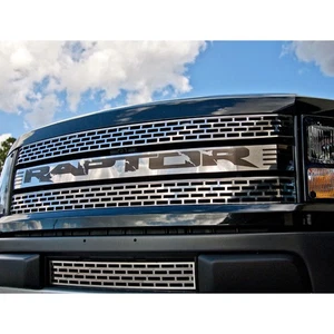 Front Center Grille Overlay Black Logo for 2011-14 Ford F-150 Raptor [Polished] - Picture 1 of 8