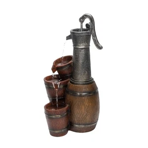 ZEN403S Indoor/Outdoor Floor Vintage Farmhouse Barrel Fountain Rustic Waterfa... - Picture 1 of 9