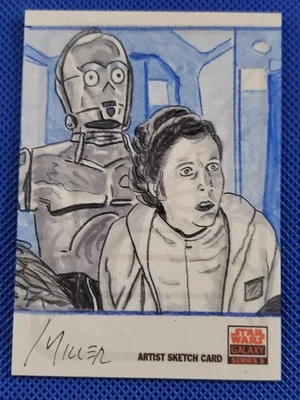 2009 topps LEIA and C-3PO sketch card art BRIAN MILLER puzzle GALAXY 5 star wars - Image 1 of 4