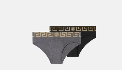 Paquete de 2 ropa interior Versace gris y negro tiro bajo sin cordones Versace para hombre talla 7 EE. UU. XL IT 54 Foto 1 de 4