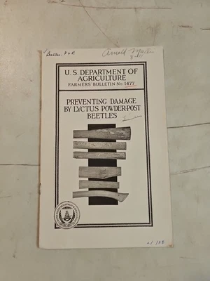 1938 USDA Farmers' Bulletin No 1477 Preventing Damage Lyctus Powder Post Beetles - Image 1 of 4