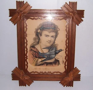 ANTIGUO CURRIER & IVES ""LA PALOMA TRANSPORTADORA"" EN MARCO ADIRONDACK TALLADO EN MADERA - Imagen 1 de 6