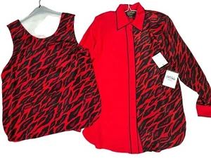 Conjunto de 2 camisetas sin mangas y camisas vintage Bob Mackie para mujer pequeñas rojas 100 % seda - Imagen 1 de 13