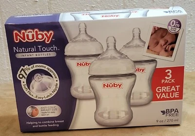Nuby Natural Touch Infant Feeding Bottle 9 oz Slow Flow 3 Pack Bottles - Image 1 of 4