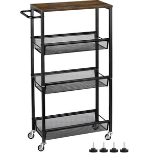 Schmaler 4-stufiger Küchenrollwagen auf Rollen mobiler schmaler Wagen mit Gitterkörben - Bild 1 von 6