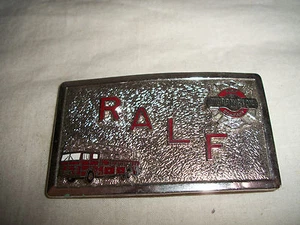 VINTAGE WARRINGTON FIRE COMPANY FIREFIGHTING ENGINE RALF ENAMELED BELT BUCKLE - Picture 1 of 5