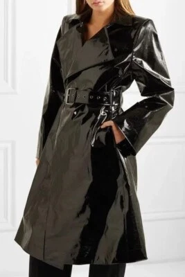 Women Trench Vinyl Shiny Gothic Coat PVC Emo Top quality Faux Leather Black Coat - Image 1 of 2