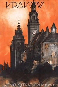 Vintage Illustrated Travel Poster CANVAS PRINT Krakow Poland 8"X 12" - Picture 1 of 1