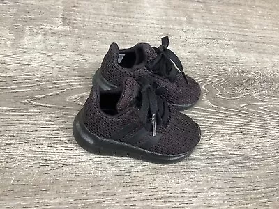Adidas Baby Swift Run Boys F34321 Size 4K Lace Up Low Top Black Sneaker Shoes - Image 1 of 4
