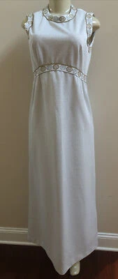 Vestido Puritan Forever Young Maxi Shift Anfitriona Griego Vintage Plateado y Dorado Foto 1 de 4