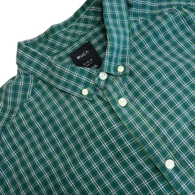RVCA Shirt Men's Medium Green Short Sleeve Slim Button Down Plaid Check Casual - Image 1 of 4