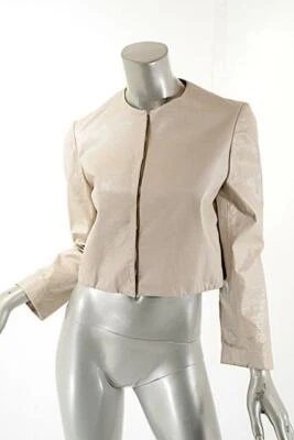 J. Mendel Paris Tan Cropped 100% Leather Jacket Hidden Snap Front Closure Sz 6 - Image 1 of 4