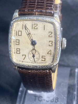 Elgin 14K Gold Filled Antique Art Deco Watch Square HKG 4/0s Model 1 Repair Read - Image 1 of 4