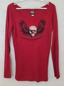 Harley Davidson Damen Langarmshirt weinrot mit Totenkopf XL - Bild 1 von 5