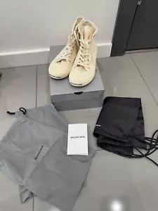 $995 Balenciaga Men's Ivory Paris Distressed Canvas High-Top Sneaker Shoes Sz 10 - Picture 1 of 8