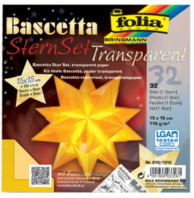 folia Faltblätter Bascetta-Stern gelb-transparent 115 g/qm 150 x 150 mm 32 Blatt - Bild 1 von 2