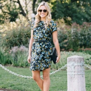 NUOVO Abito Yumi Kim Mini Seta Floreale Blu Verde Nero Manica Corta Donna Piccolo - Foto 1 di 11
