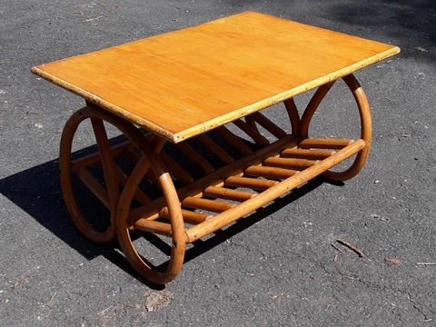 Vintage Bent Rattan Coffee Table Antique Art Deco Cover