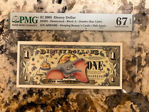 $1 Disney Dollar 2005 DIS93 67 EPQ Superb Gem Unc. S/N A0391803 Dumbo Barcode