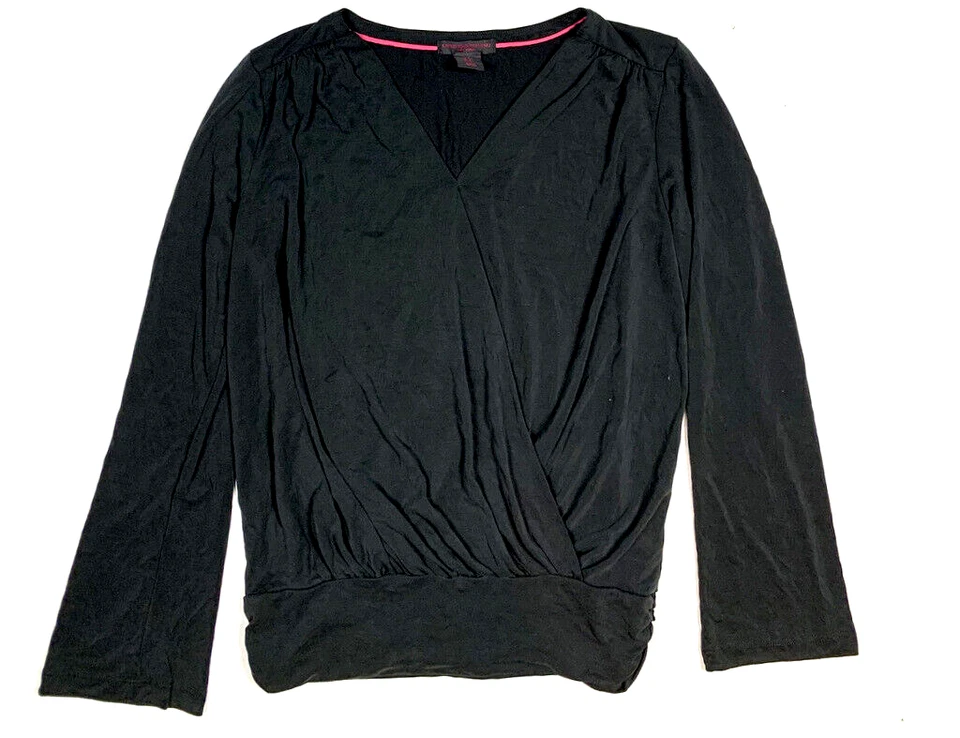 Christian Siriano Small Black Surplice Top Dressy Wrap Blouse Long Sleeve V Neck - Image 1 of 4