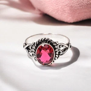 10X8 mm Rubellite Natural Gemstone 925 Sterling Silver Ring Wedding Ring For Her - Picture 1 of 6