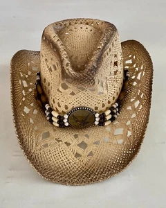 Cowboy Hat Straw Vintage Eagle Beads Western Concert Hat - Picture 1 of 3