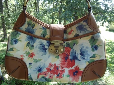 Etienne Aigner Floral Shoulder Bag Zip Pockets Classic Preppy Granny Gold Tone - Image 1 of 4