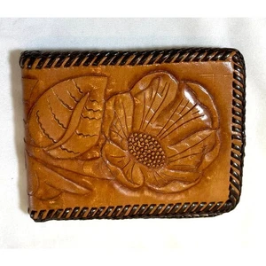 Cartera Western de Colección Cuero Genuino Tocada a Mano Rosa Floral Vaquero Rodeo Doble Pliegue - Imagen 1 de 9